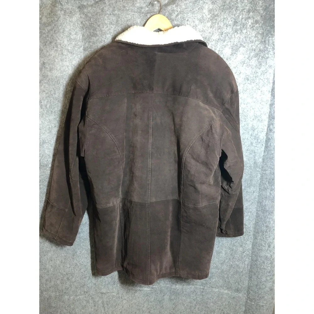 Atlantic Beach Coat Mens Large Brown Suede Leather Sherpa Lined‎ Button Front